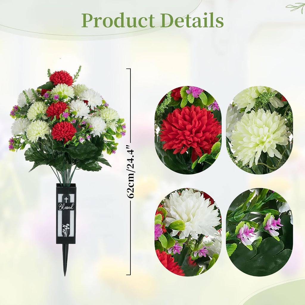 Artificial Cemetery Flowers for Grave: Fake Mums, 2 Pcs, 18 Heads