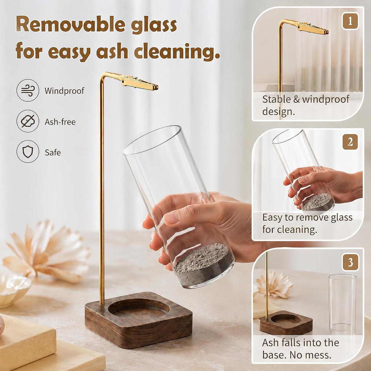 Incense Holder for Sticks with Glass Ash Catcher, Anti-Ash Flying Upside Down Insence Stick Burner, Modern Vertical Inscents-Sticks Holder for Yoga Spa Meditation Home Decor