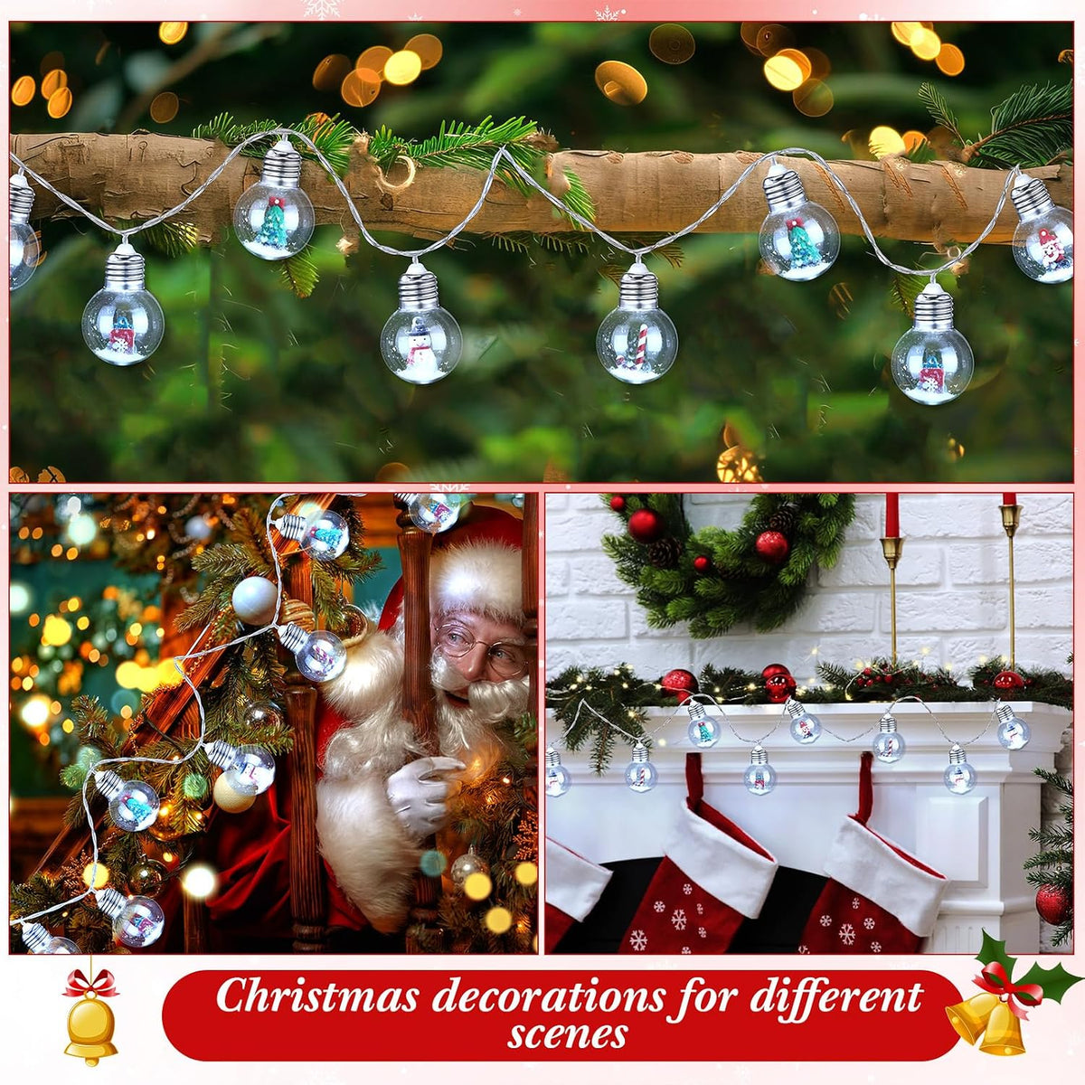 Aurelema 2 Pcs Christmas Bulb String Lights Snow Globe Lamp, White Light