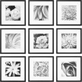 Gallery Perfect 12x12 Picture Frames, 9 Piece Set with Real Glass Cover for 8x8 Photos With Mat, Picture Frames Collage Wall Decor for Gallery Wall, Home Decor, Black