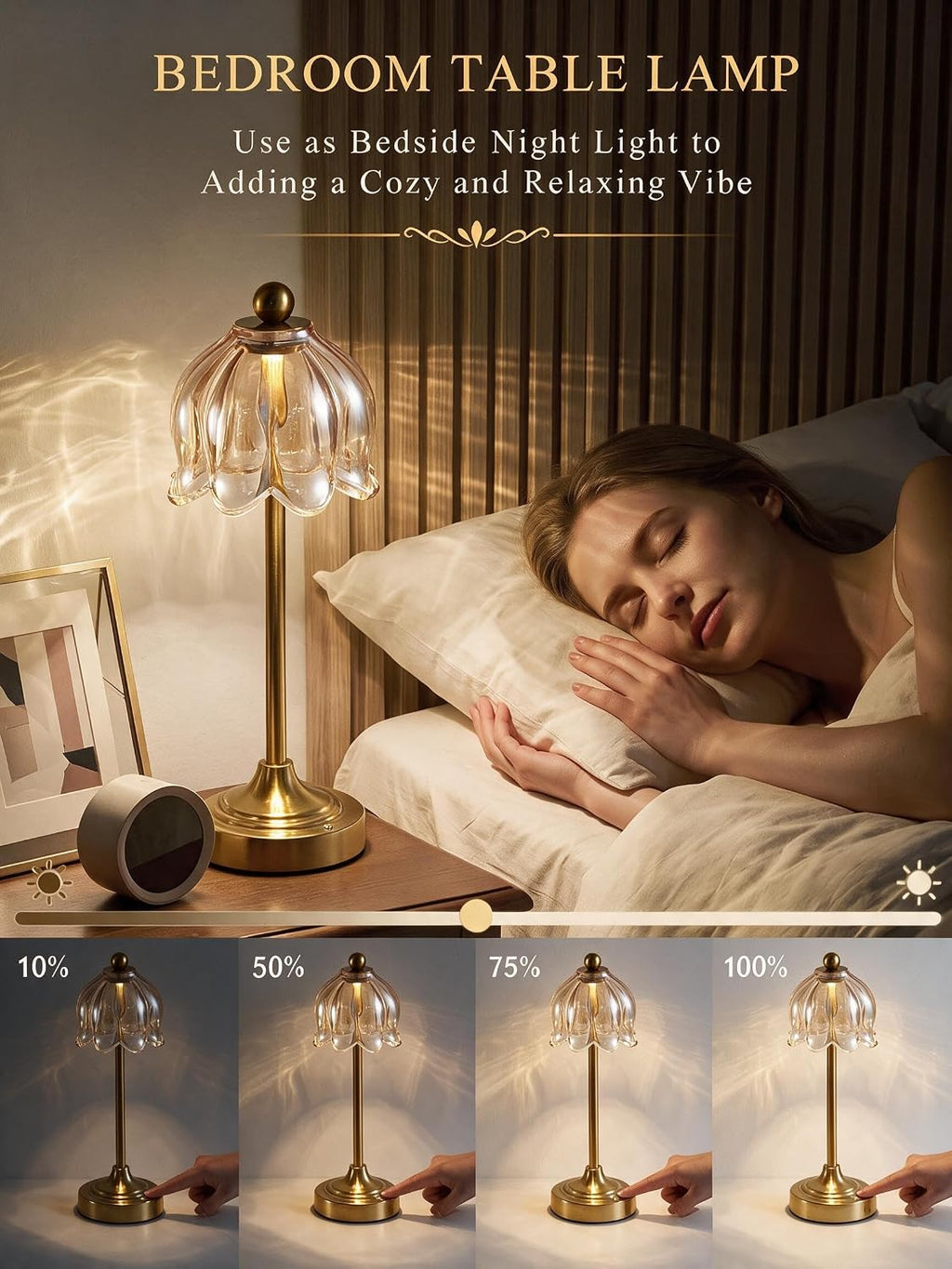 Cordless Touch Table Lamp with Glass Shade (Amber, 2 Pack)