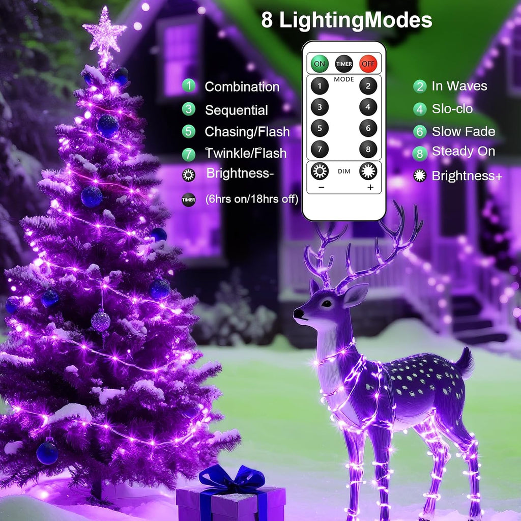 2 Pack USB Plug in Fairy String Lights,16ft 50 LED Copper with Remote and Timer, 8 Modes Waterproof Twinkle String Lights for Bedroom Indoor Party Wedding Christmas Decoration (Purple)