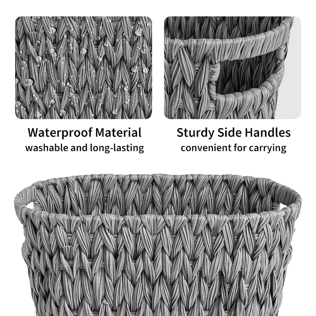 GRANNY SAYS Bathroom Trash Can, Wicker Waste Basket for Bathroom, Gray