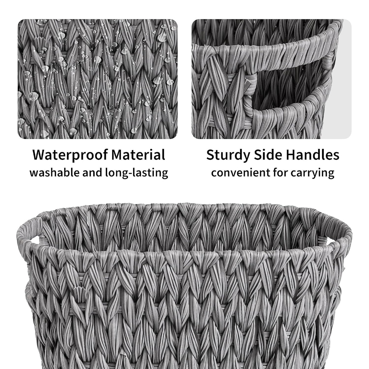 GRANNY SAYS Bathroom Trash Can, Wicker Waste Basket for Bathroom, Gray