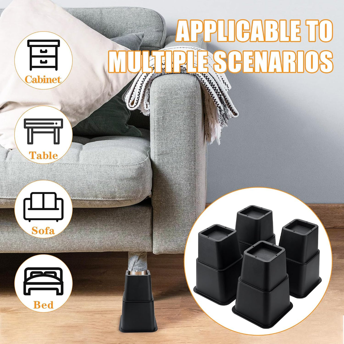 BTSD-home Adjustable Bed Risers, 3, 5 or 8 Inch Heights