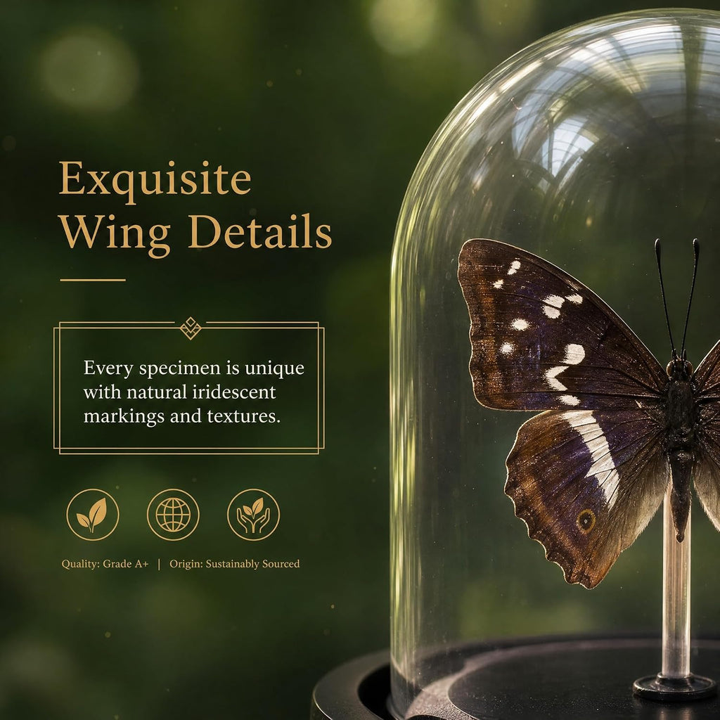 Real Taxidermy Butterfly Specimen Apatura Ilia Shadow Box, Butterfly Gifts for Women Girls with Glass Cover, Butterfly Decor for Bedroom Office Living Room Desk