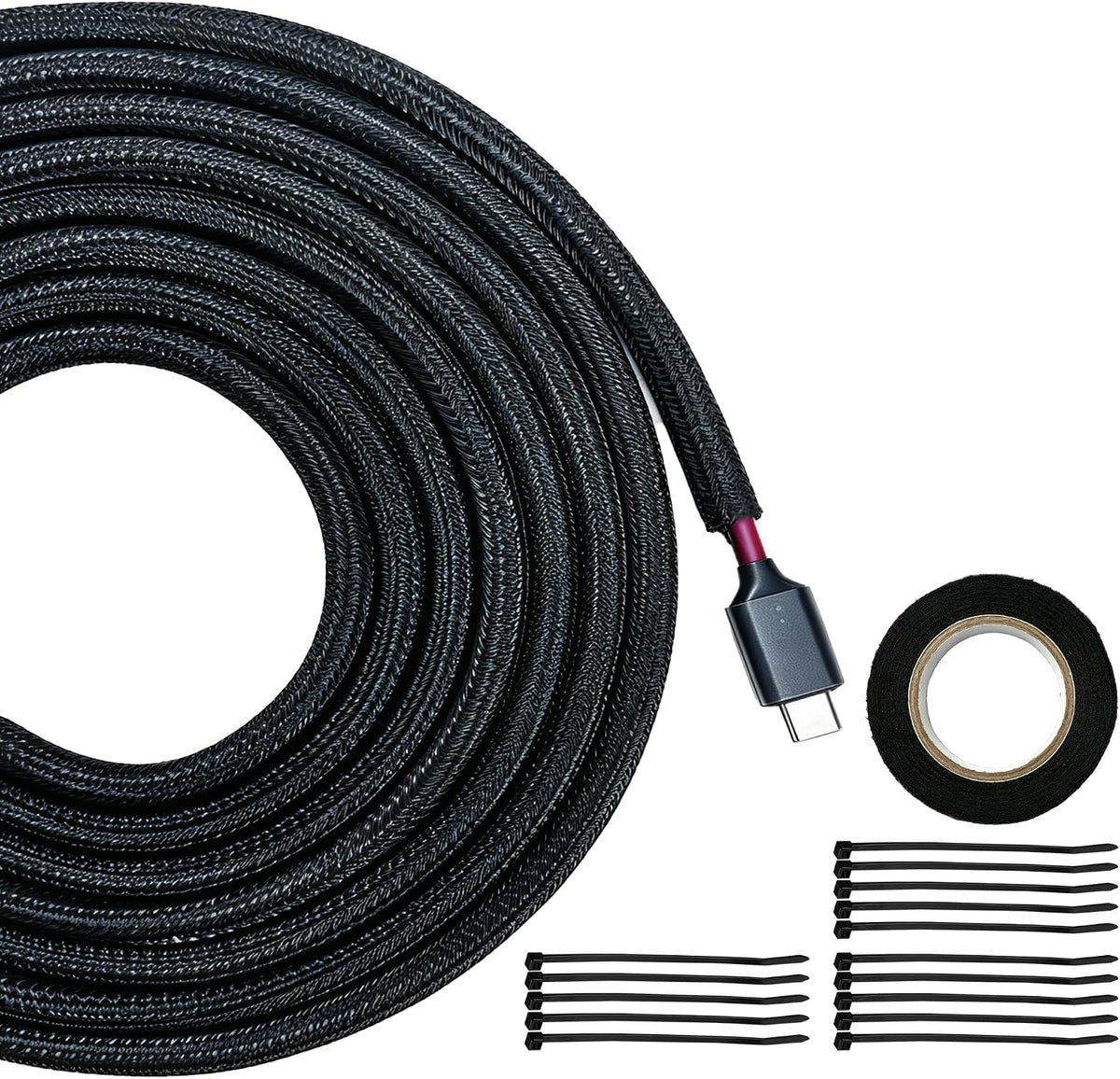 Braided Wire Loom Tubing, 25ft 1/4in Self-Wrapping Cable Sleeve