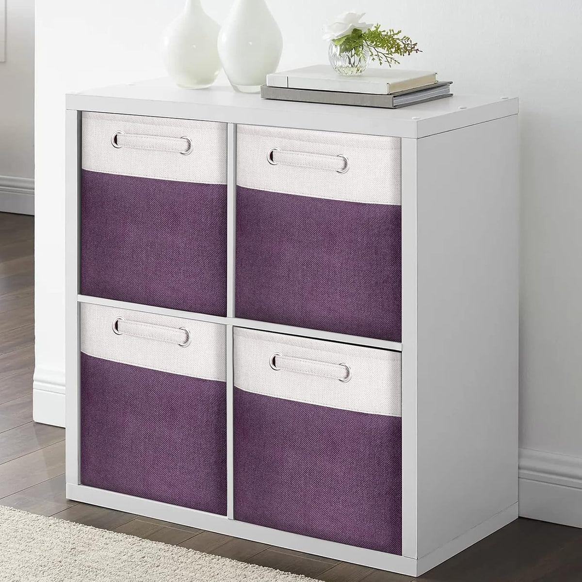 13 Inch Cube Storage Bins Purple - 3-Pack Purple Storage Cubes with Handles, 13x13x13 Fabric Storage Bins, Foldable Dark Purple Storage Baskets for Shelves, Cloth Organizer Cube Bins