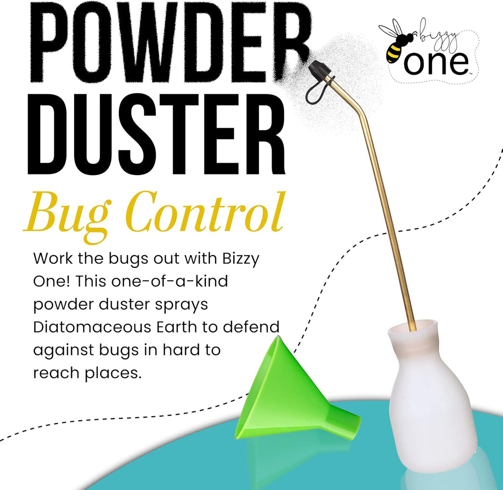 Bizzy One Bulb Duster Sprayer (8 oz) — Diatomaceous Earth Bulb Duster with Powder Applicator — Eco-Safe Garden Sprayer Bulb for Indoor and Outdoor Crawler Treatment