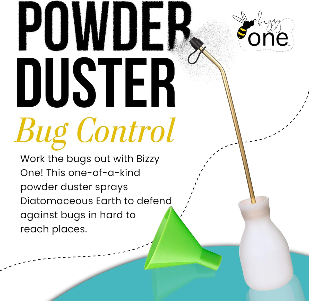 Bizzy One Bulb Duster Sprayer (8 oz) — Diatomaceous Earth Bulb Duster with Powder Applicator — Eco-Safe Garden Sprayer Bulb for Indoor and Outdoor Crawler Treatment