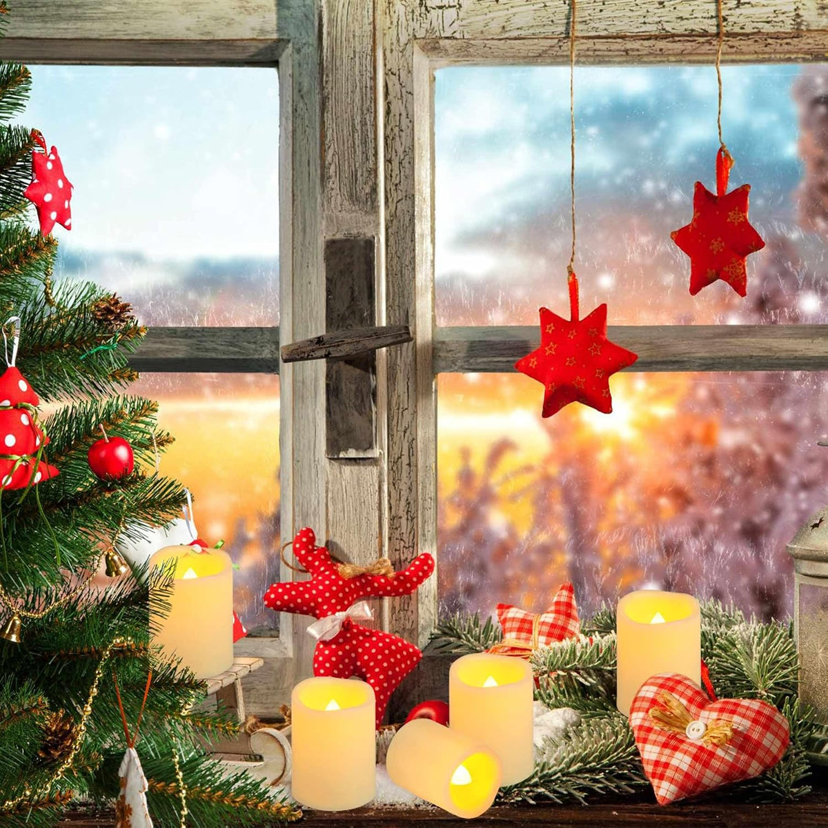 48 Pack 1.5" x 2" Votive Candles Battery Operated, Flameless Flickering LED Votive Tea Light Candles, Electric Powered Outdoor Flicker Candles Bulk for Holiday Wedding Halloween Home Decorations