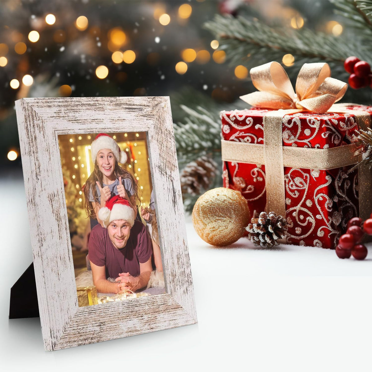 4 Pack 5x7 Picture Frames, Rustic White, Real Glass, Wall&Tabletop Display