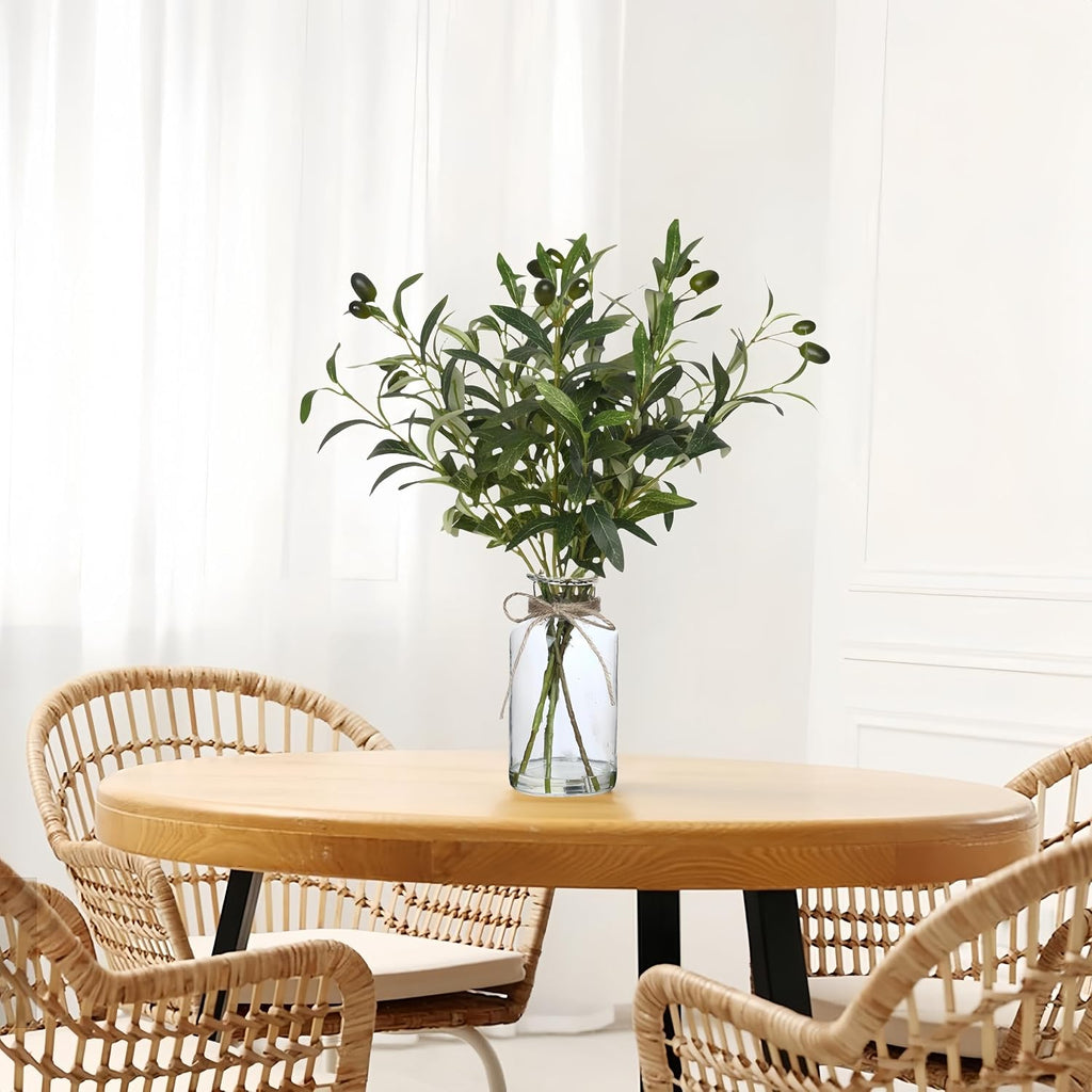 Artificial Plants Olive Branch in Glass Vase, 14.5” Fake Plant Greenery Stems with Olive Branches Faux Eucalyptus Stems for Home Office Farmhouse Wedding Table Centerpiece Décor