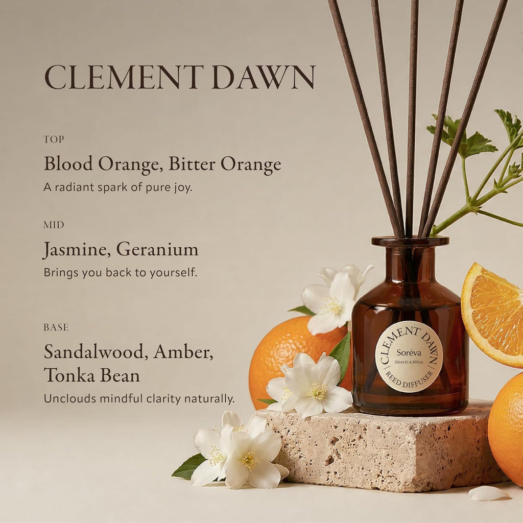 Soréva Luxury Reed Diffuser, Blood Orange Jasmine Citrus Scent, 4.39 fl oz