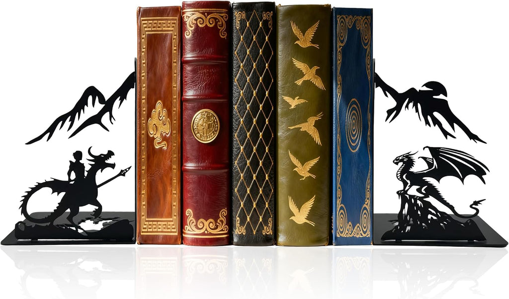 Dragon Bookends – Metal Book Ends Decorative for Shelves, Unique Fantasy Book Ends Holder, Cute Novelty Vintage Bookends, Bookshelf Decor Heavy Duty Stopper for Kids and Adults