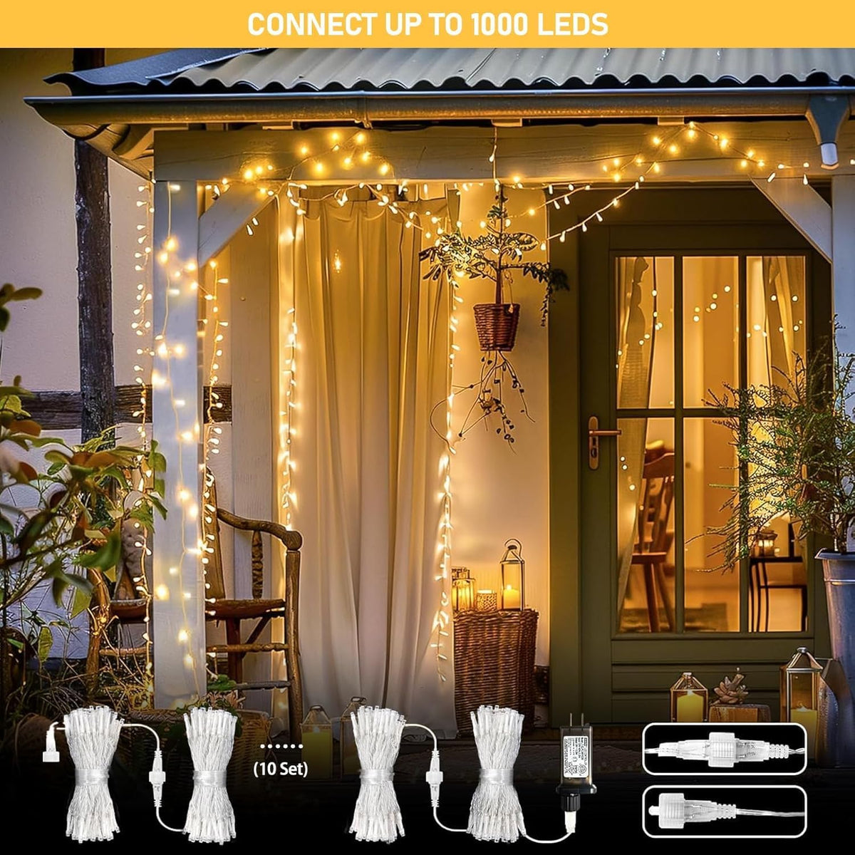 JMEXSUSS 2 Pack Warm White Christmas Lights Indoor, Total 200 LED 66FT