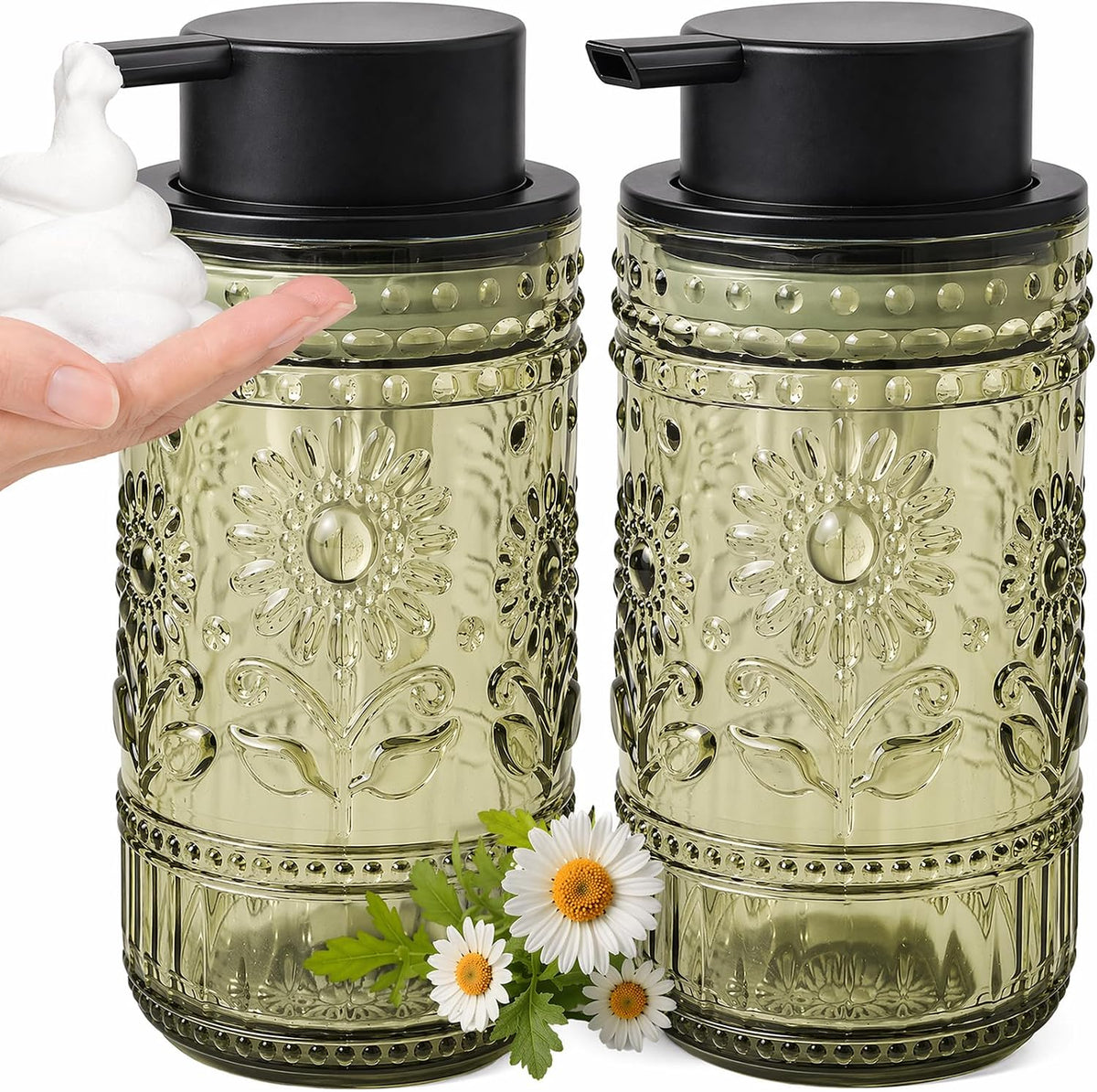 Glass Foaming Soap Dispenser, Vintage Foam Hand Soap Dispenser, Green