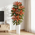 Artificial Dracaena Tree 7FT, Fake Tree with White Tall Planter