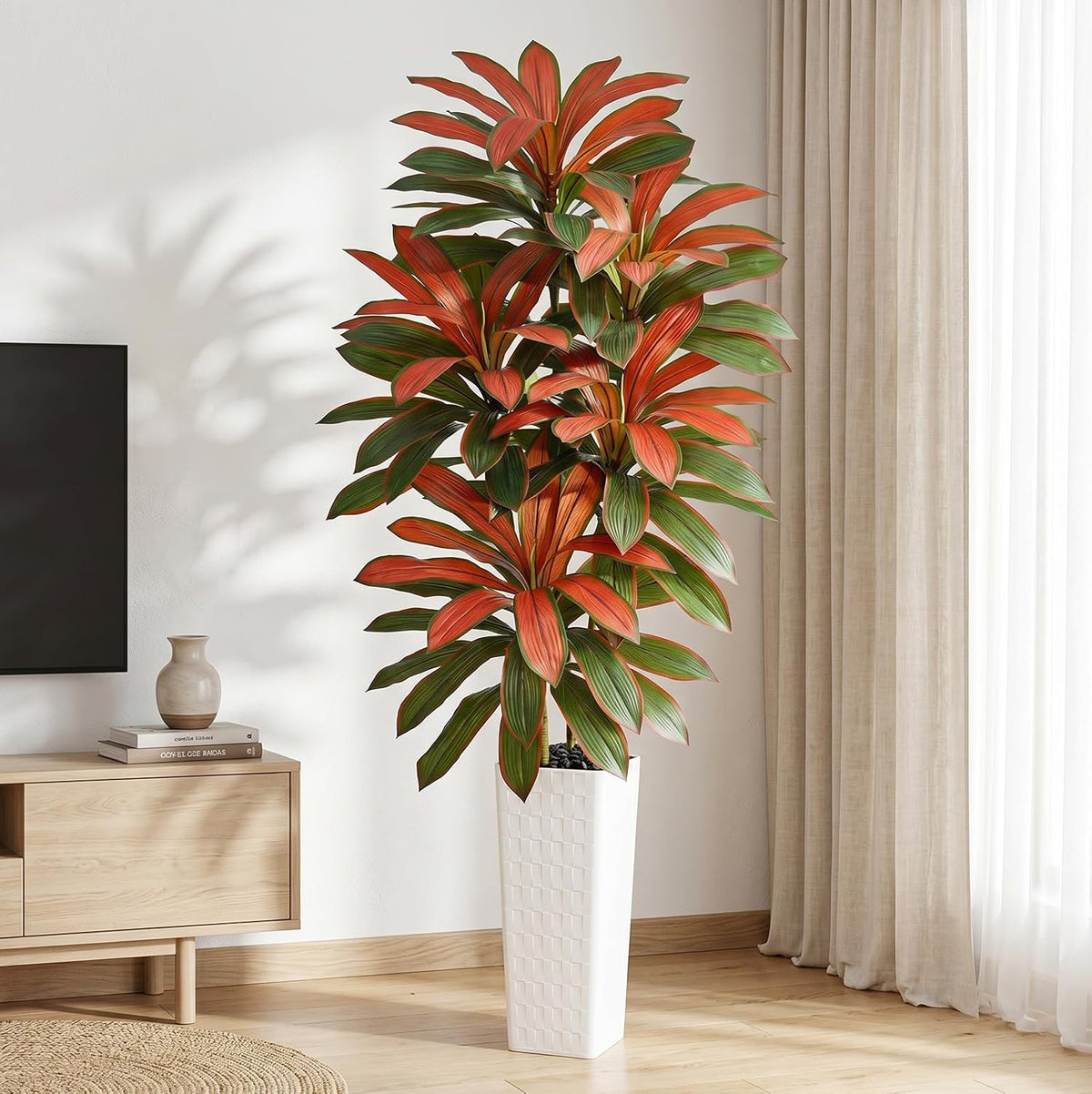 Artificial Dracaena Tree 7FT, Fake Tree with White Tall Planter