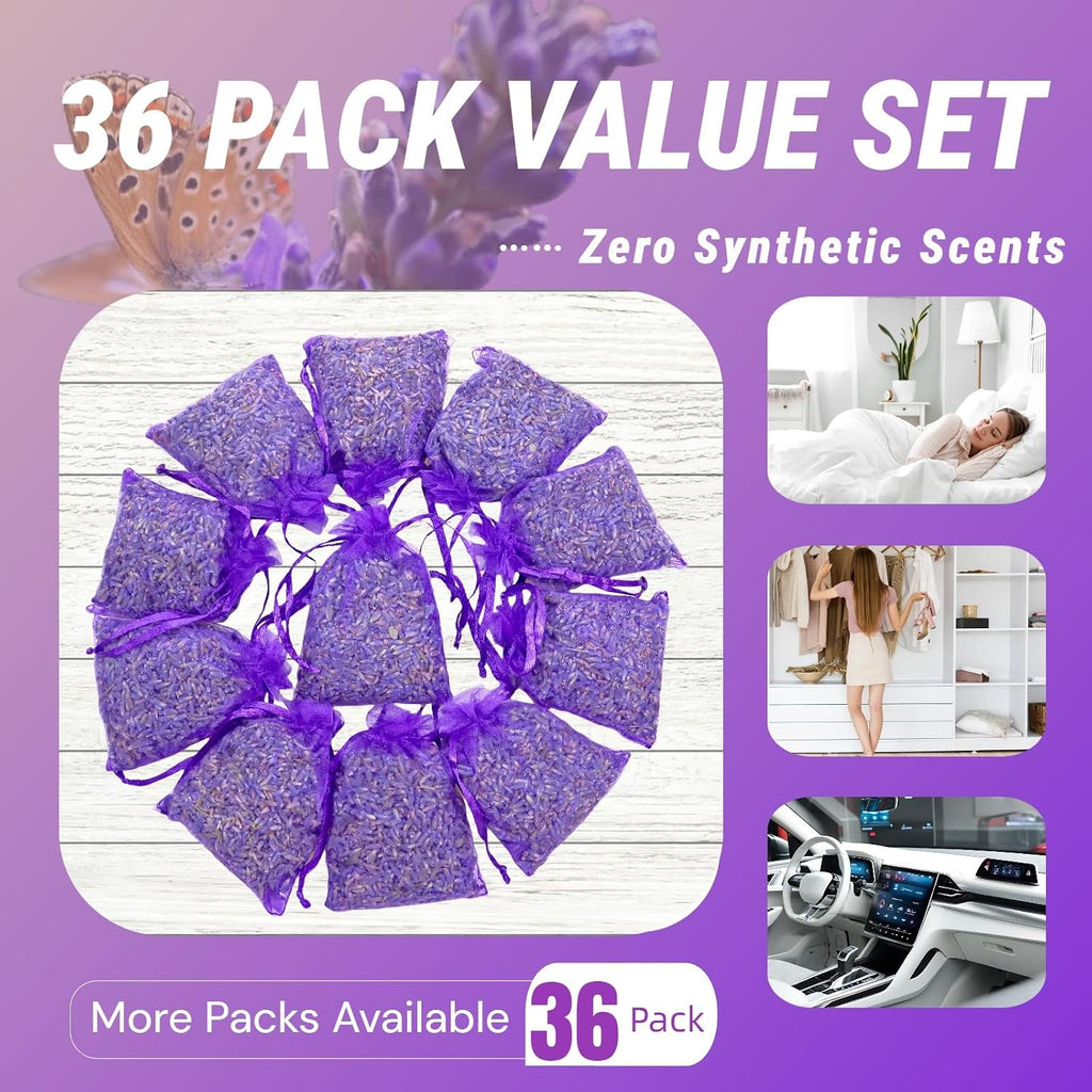 36 Pack Lavender Sachet Bags, Strong French Lavender Aroma for Home