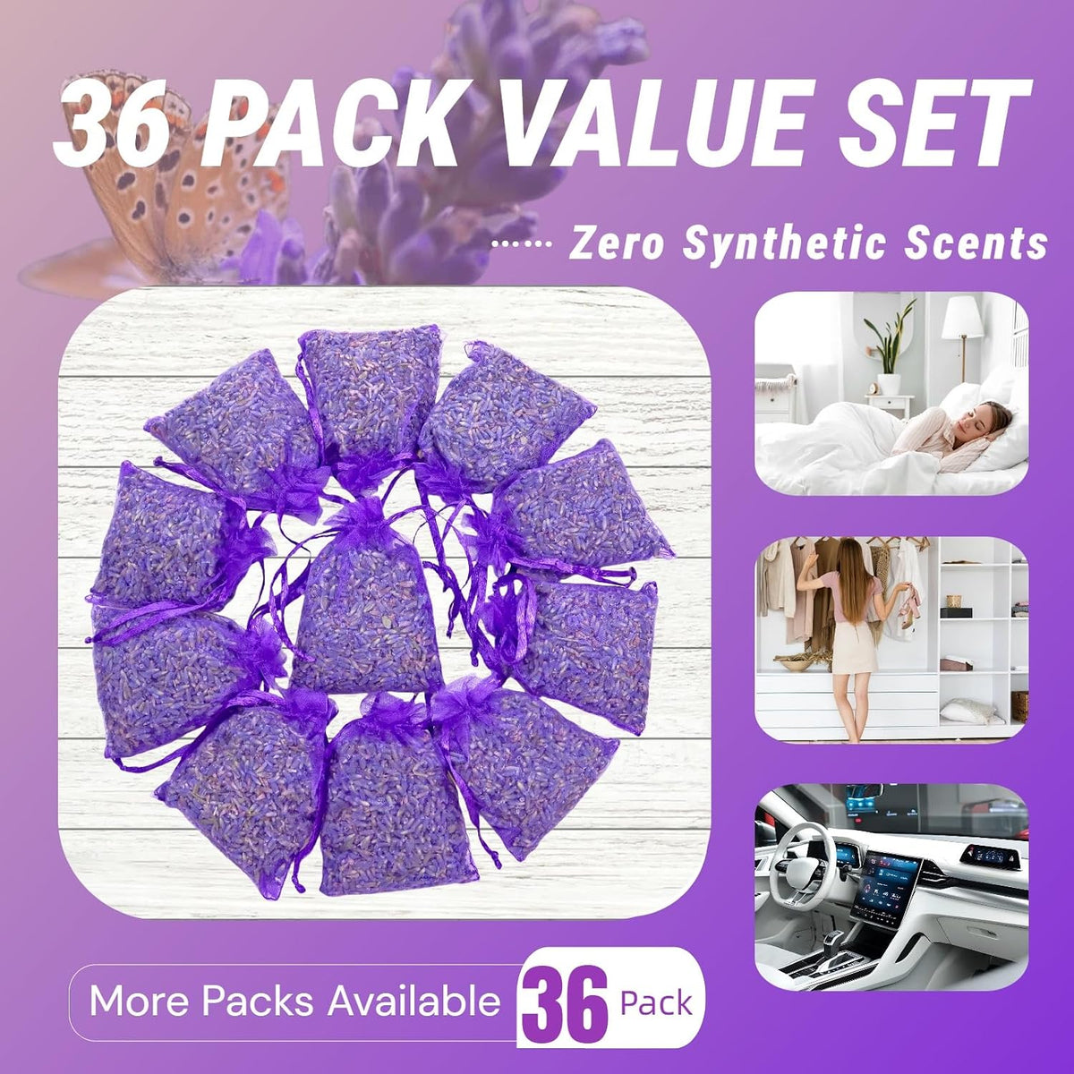 36 Pack Lavender Sachet Bags, Strong French Lavender Aroma for Home