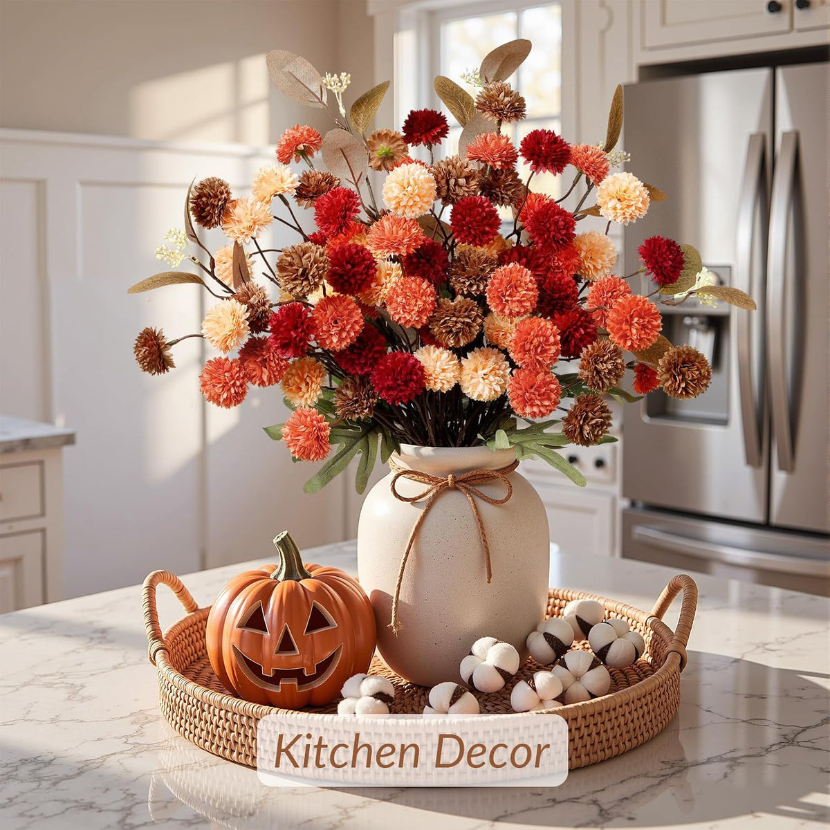 Alupssuc 16 PCS Silk Mums Artificial Fall Flowers with Eucalyptus for Vase