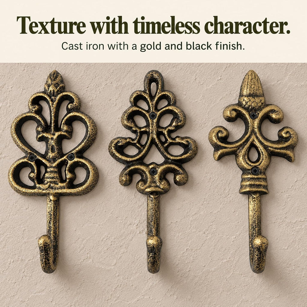 Comfify Gold and Black Cast Iron Wall Hooks