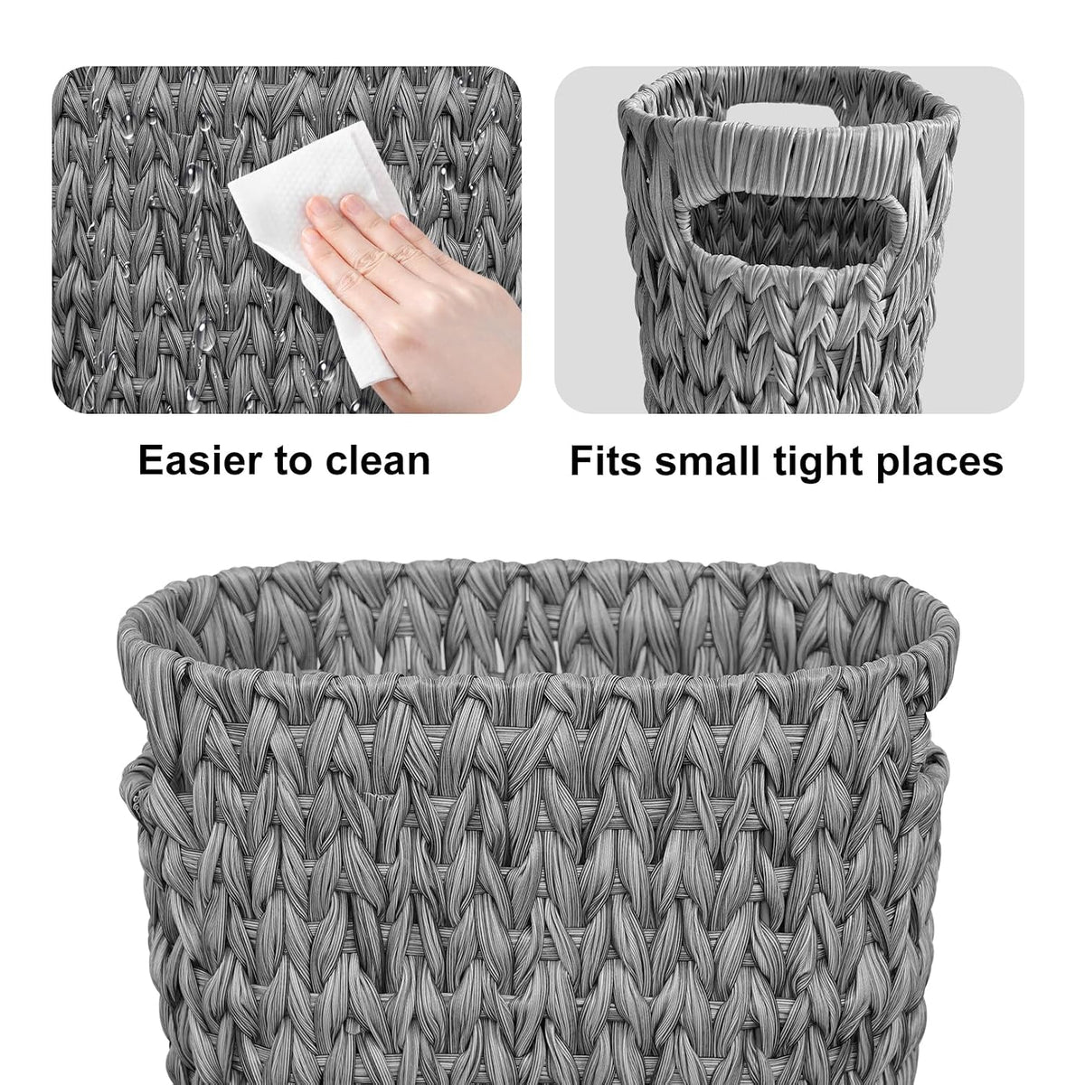 Coeusy Wicker Trash Can, Small Bahtroom Waste Basket, 5 Gallon, Grey