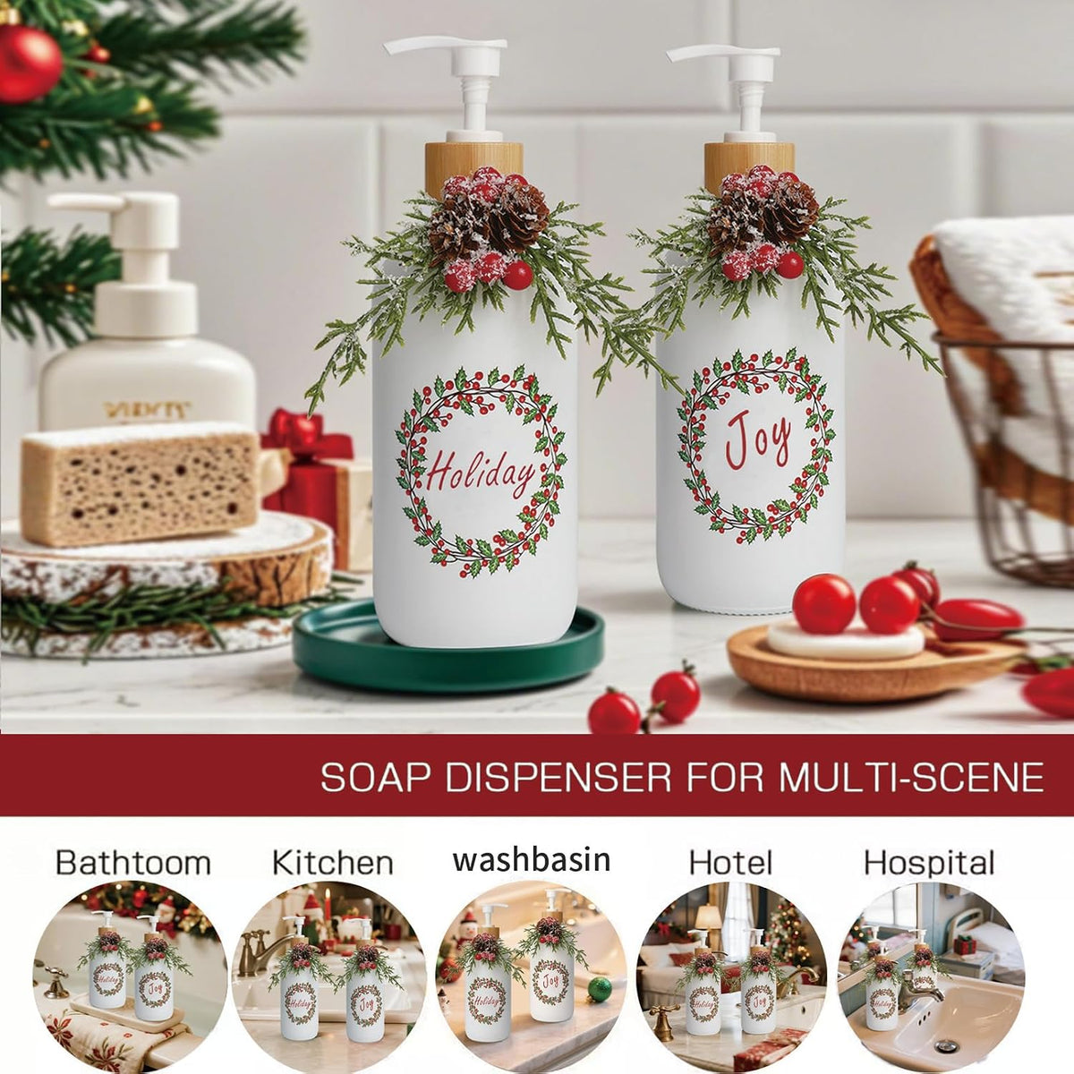 Christmas Soap Dispenser, Christma Kitchen Decor Soap Pump 2PCS