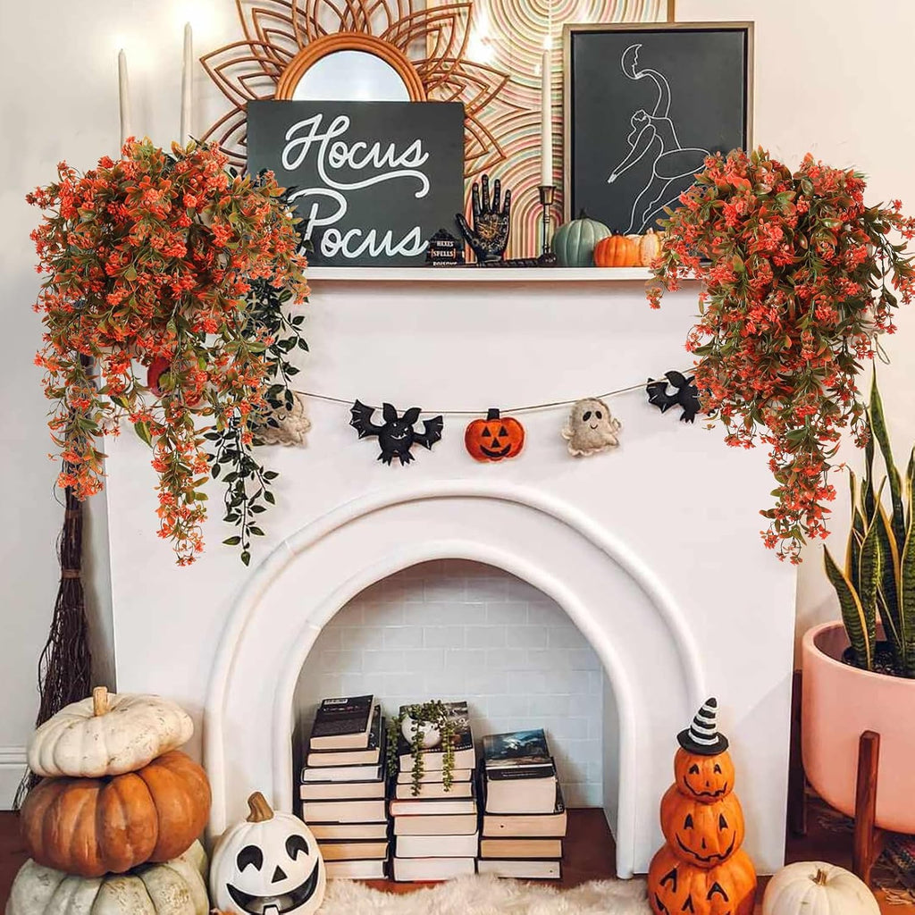 SJL 3Pcs Fall Faux Hanging Plants Artificial Fall Hanging Flowers Outdoor