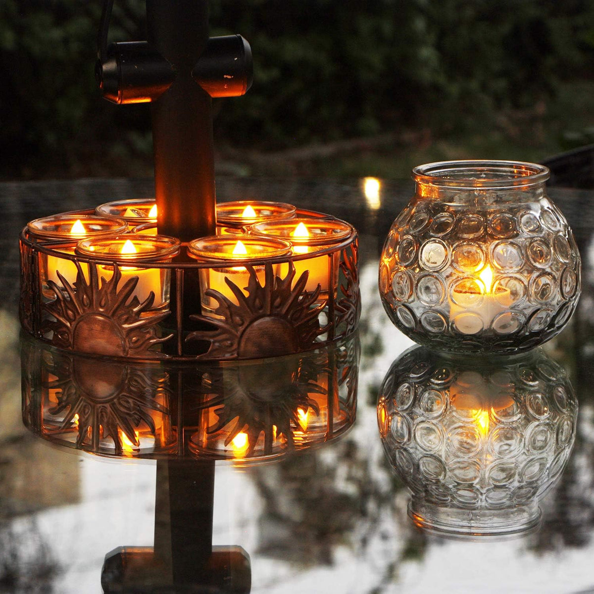 Solar Tea Lights Outdoor Waterproof, 8pcs Rechargeable Dusk to Dawn Little Solar Votive Candles, Flameless Flickering Small Light for Lantern Window DIY Chandelier Patio Deck Garden Decor (Warm Amber)