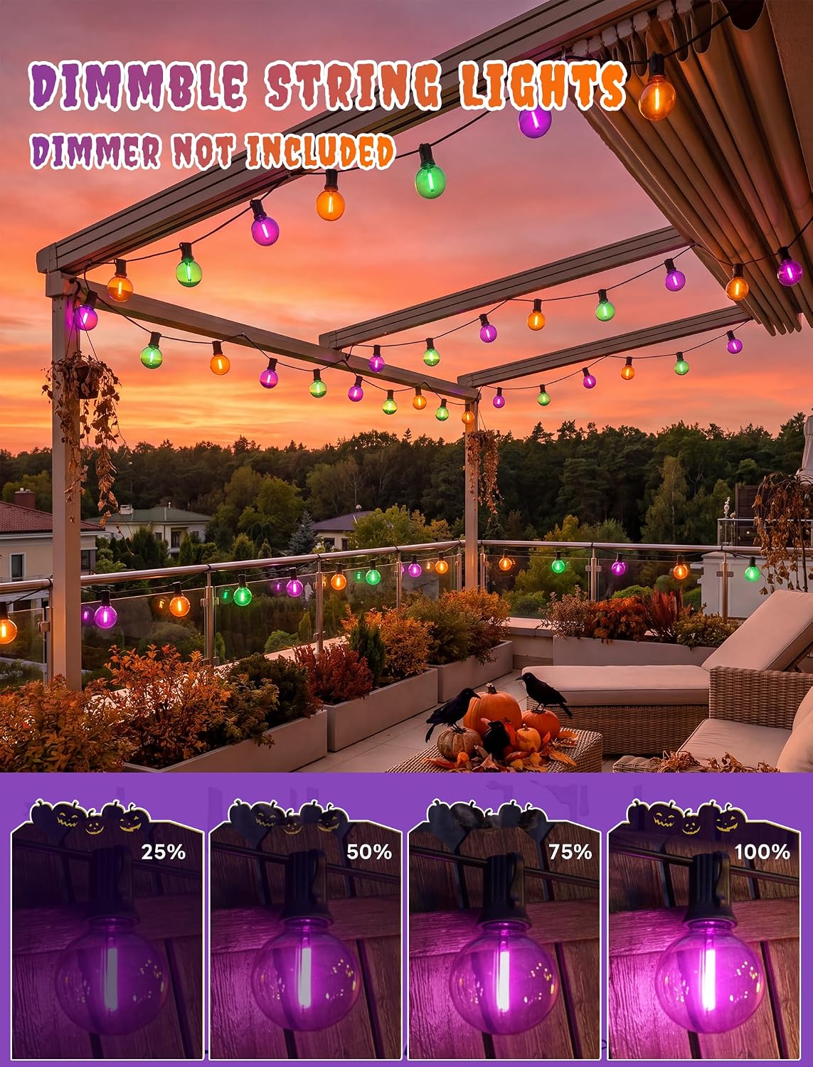 25FT G40 Halloween Outdoor String Lights with 27 LED Shatterproof Bulbs