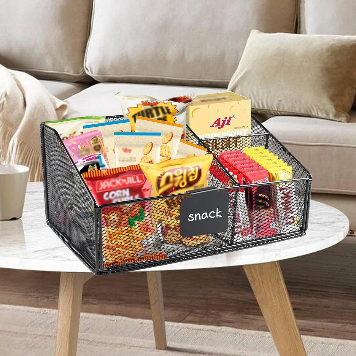 Snack Station Organizer for Pantry Shelf,Snack Bar Station Storage Basket with 3 Compartments,Stackable Wire Baskets for Storage Pantry Bin,Snacks & Chips Organizer,Kitchen Organization Box