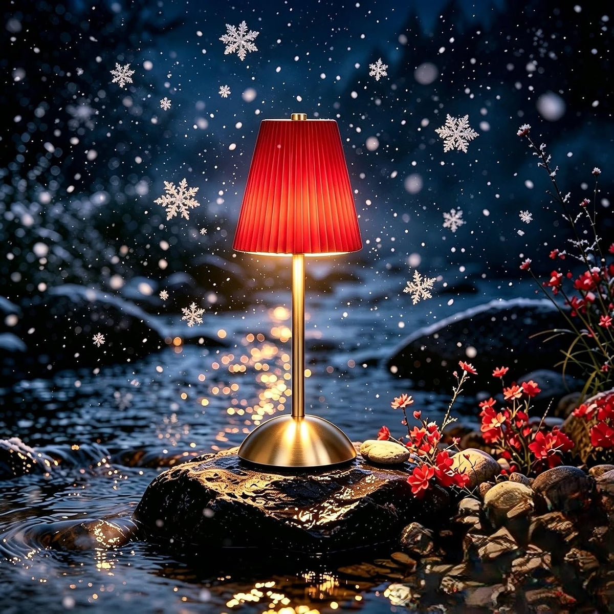 Red Pleated Fabric Table Lamp, Christmas Decorative Desk Lamp, Small Accent Lamp for Bedroom Dining Table, Holiday Xmas Gift for Home Decor（Red）