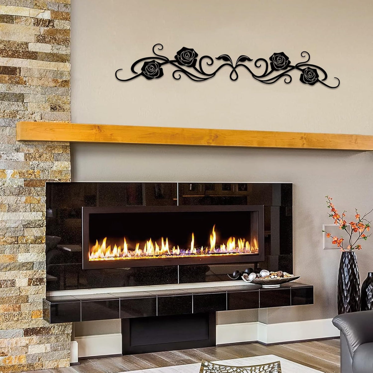 ESTART Metal Rose Scroll Wall Decor, Long Iron Scroll Vine Wall Art