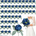 50Pcs Peonies Artificial Flowers Bulk, 4’’ Navy Blue