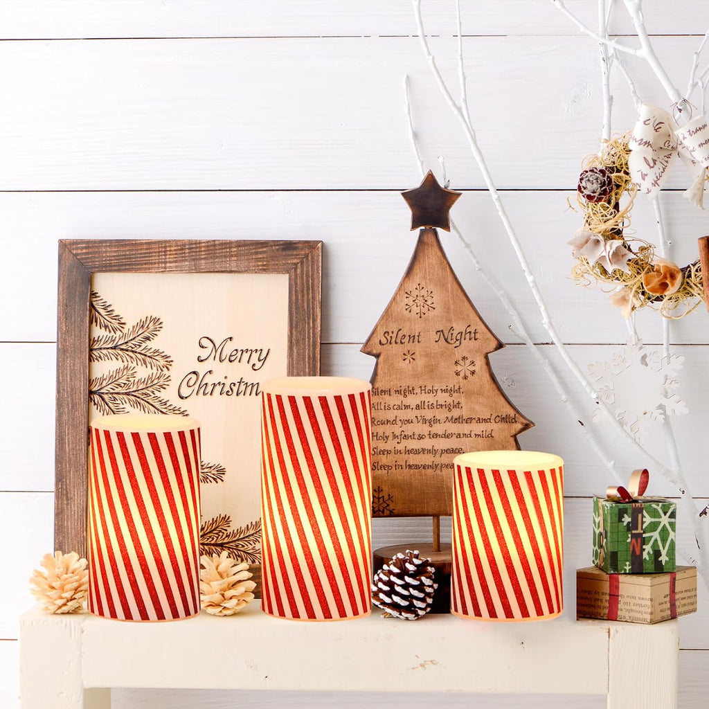 Candy Cane Christmas Flameless Candles Battery Operated with Timer
