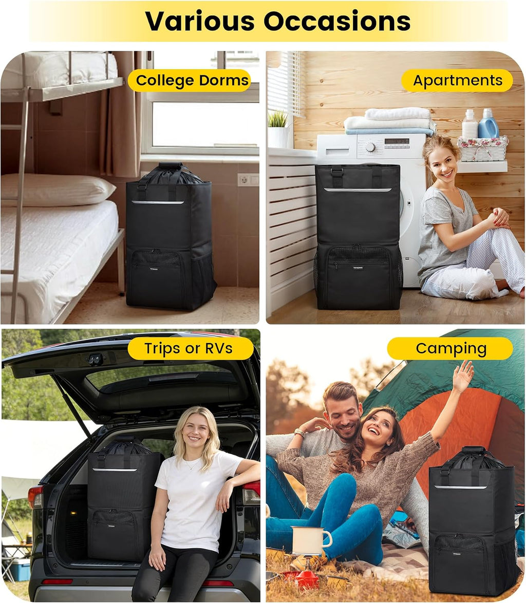 Vorspack Laundry Backpack for College Students, 2 in 1 Laundry Bag, Black