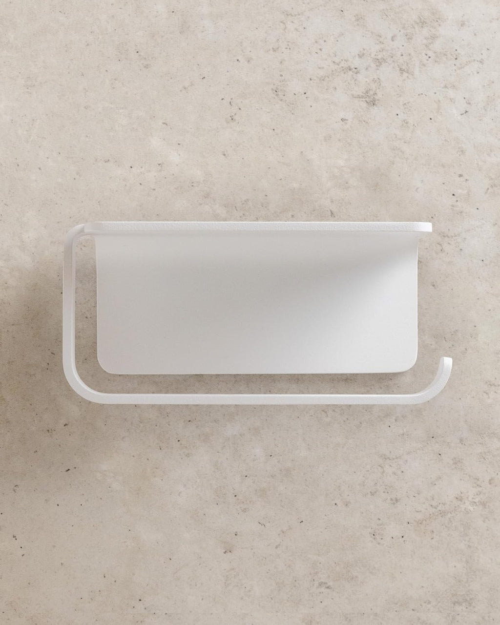 KAZAI. Toilet Paper Holder Wall Mount No Drill | Adhesive Toilet Paper Holder with Shelf | Bathroom Tissue Holder | Metal Toilet Paper Roll Dispenser | White