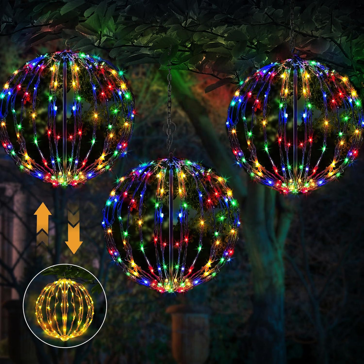 12" Christmas Light Balls, 3 Pack Color-Changeable Sphere Holiday Decor