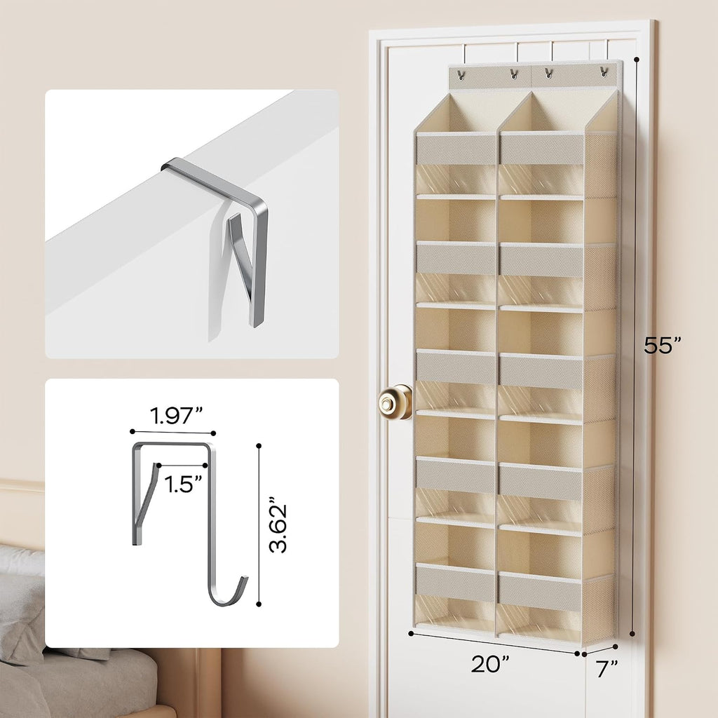 MAX Houser 5 Pocket Over Door Hanging Organizer with Clear Window, Beige