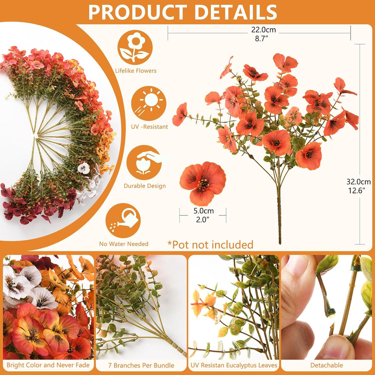 INQCMY Artificial Pansy Fall Flowers for Outdoor Porch Decoration Faux Mums