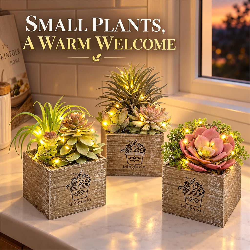 Artificial Plants Indoor with LED Lights, Small Fake Plants