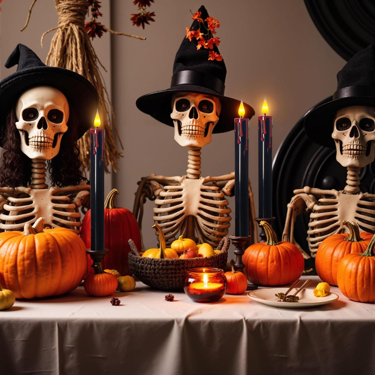 Halloween flameless taper candles with remote, LED bleeding candlesticks