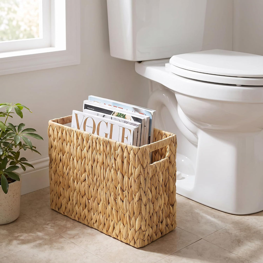 Magazine Holder with Handle, Handwoven Magazine Basket