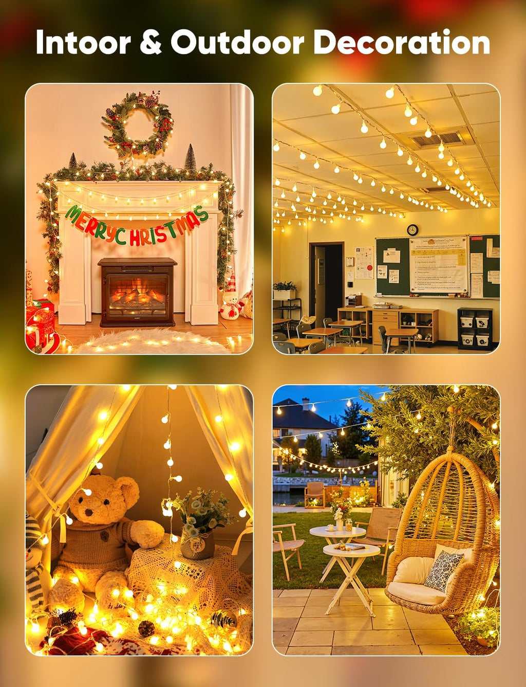 Minetom Globe String Lights, 66 Feet 200 Led Fairy Lights Plug in