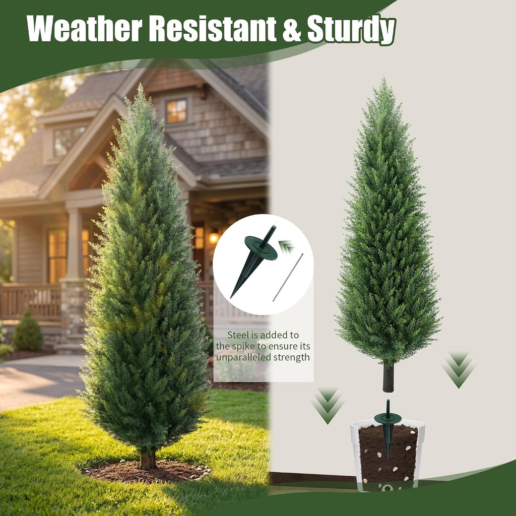 4ft Artificial Cedar Topiary UV Resistant Trees Set of 2 with Ground Spike