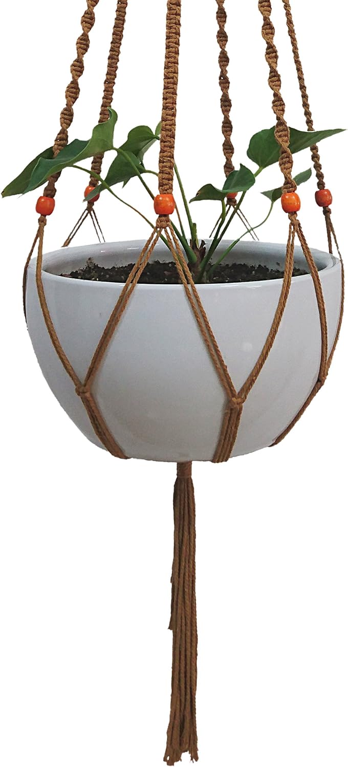 Plant Hanger Macrame Cotton 6 Legs 51 Inches for Indoor Outdoor, Living Room, Kitchen, Deck, Patio, High and Low Ceiling with Size of 10-12 inches Without THE Pot (Brown)
