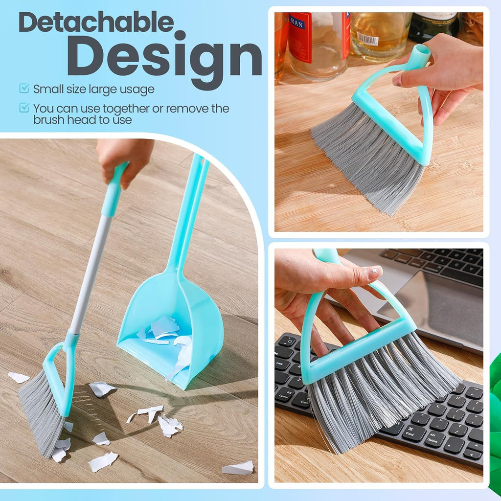 Roshtia 3 Pcs Mini Broom and Dustpan Set for Kids,Yellow, Red, Green