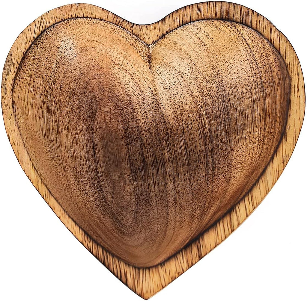 WitnyStore Heart Shaped Wood Bowl 6" Brown Handcrafted Wooden Bowls Collectible Functional Serving Tray Dish Plate Hand Made Decorative Tableware for Candy Nuts Dessert Fruit Home Décor Accents Gifts